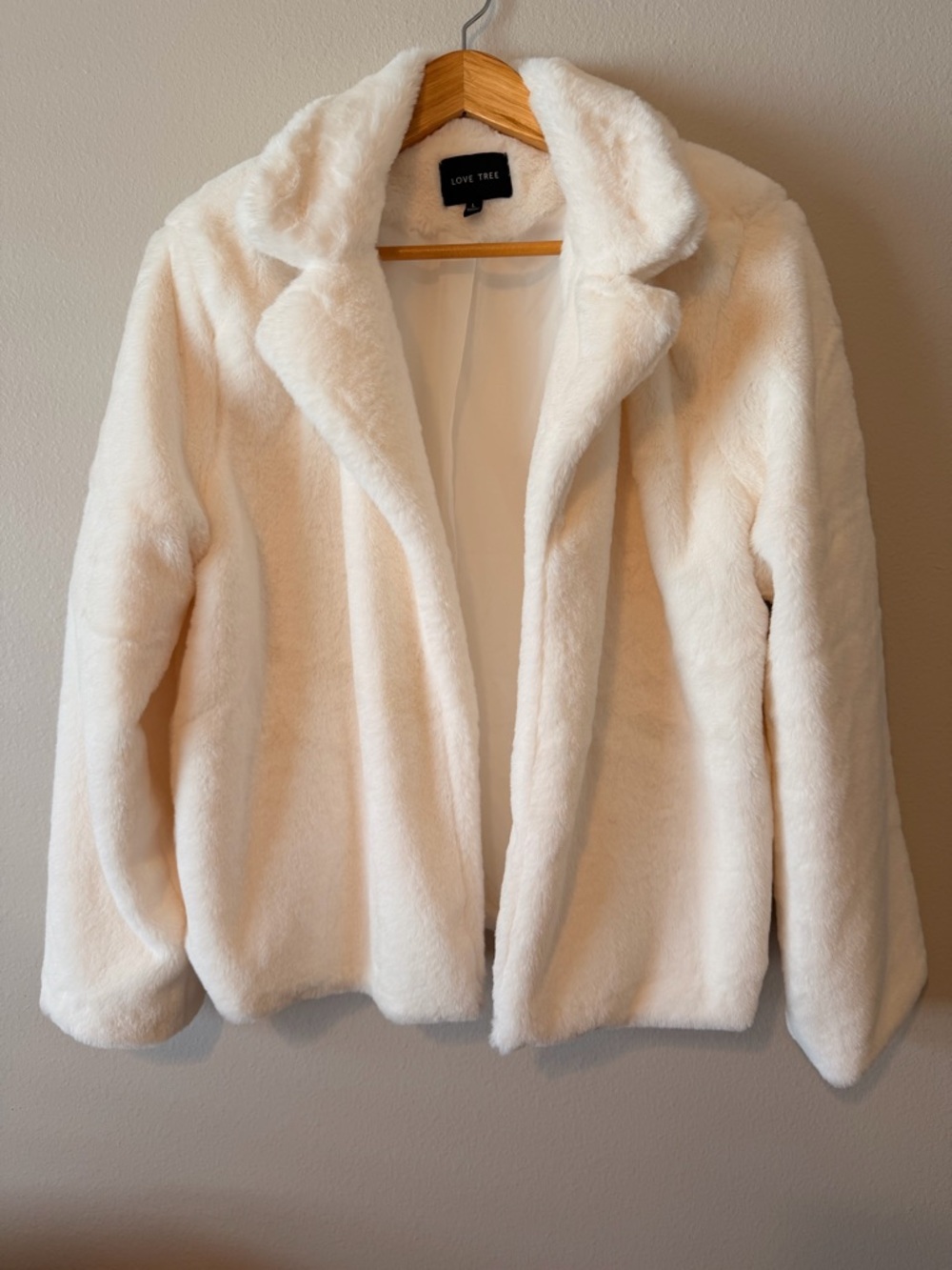 Love Tree Cream Plush Faux Fur Teddy Coat